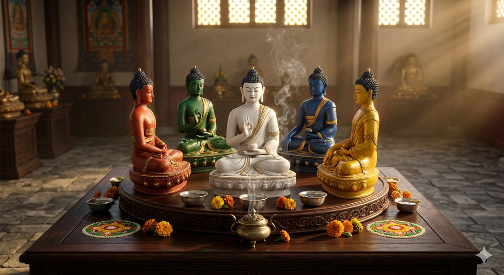 Ngũ sắc tượng trưng cho Ngũ Phật và Ngũ Hành trong văn hóa Thái Lan